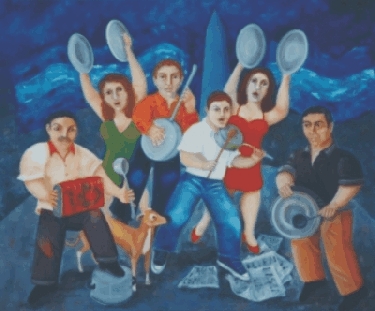 Orquesta de Cacerolas, óleo sobre tela, 1,00x1,20